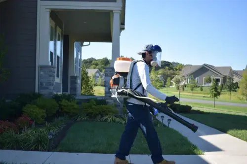 Technician performing mosquito yard treatment near Herndon homes
